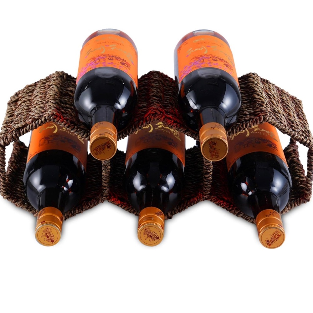 Countertop Wine Rack, Seagrass and Metal Freestanding Wine Holder for 5 Bottles